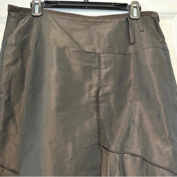 OPPIO Italy Luxury Taffeta Bronzed Brown Exposed Seams Tiered Flounce Sz M L - Picture 2 of 14